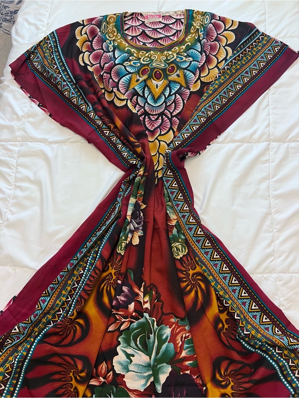 Bohemian Floral Maroon Caftan Tunic - Multicolor